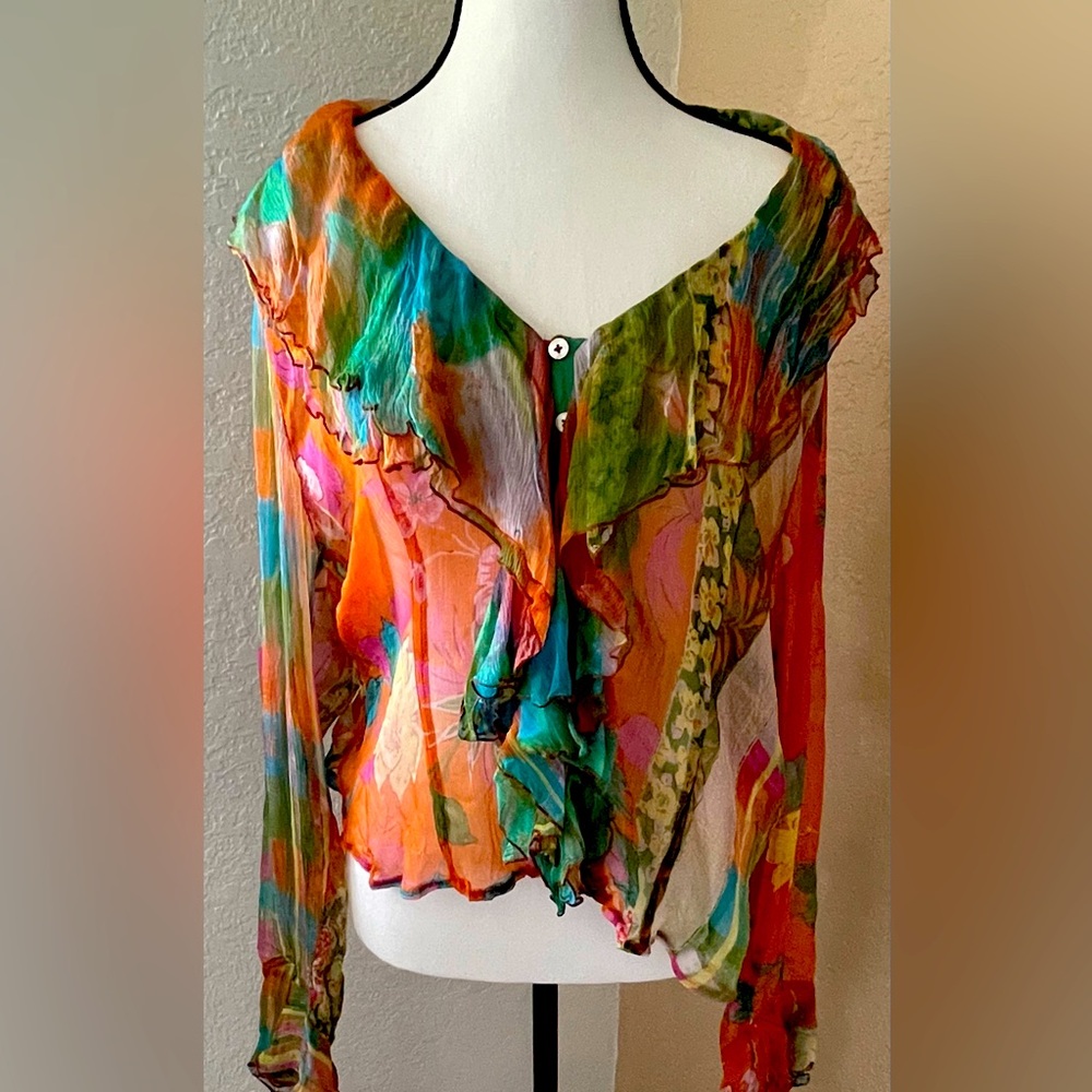 Sheer watercolor flowy top by Nadine H size L